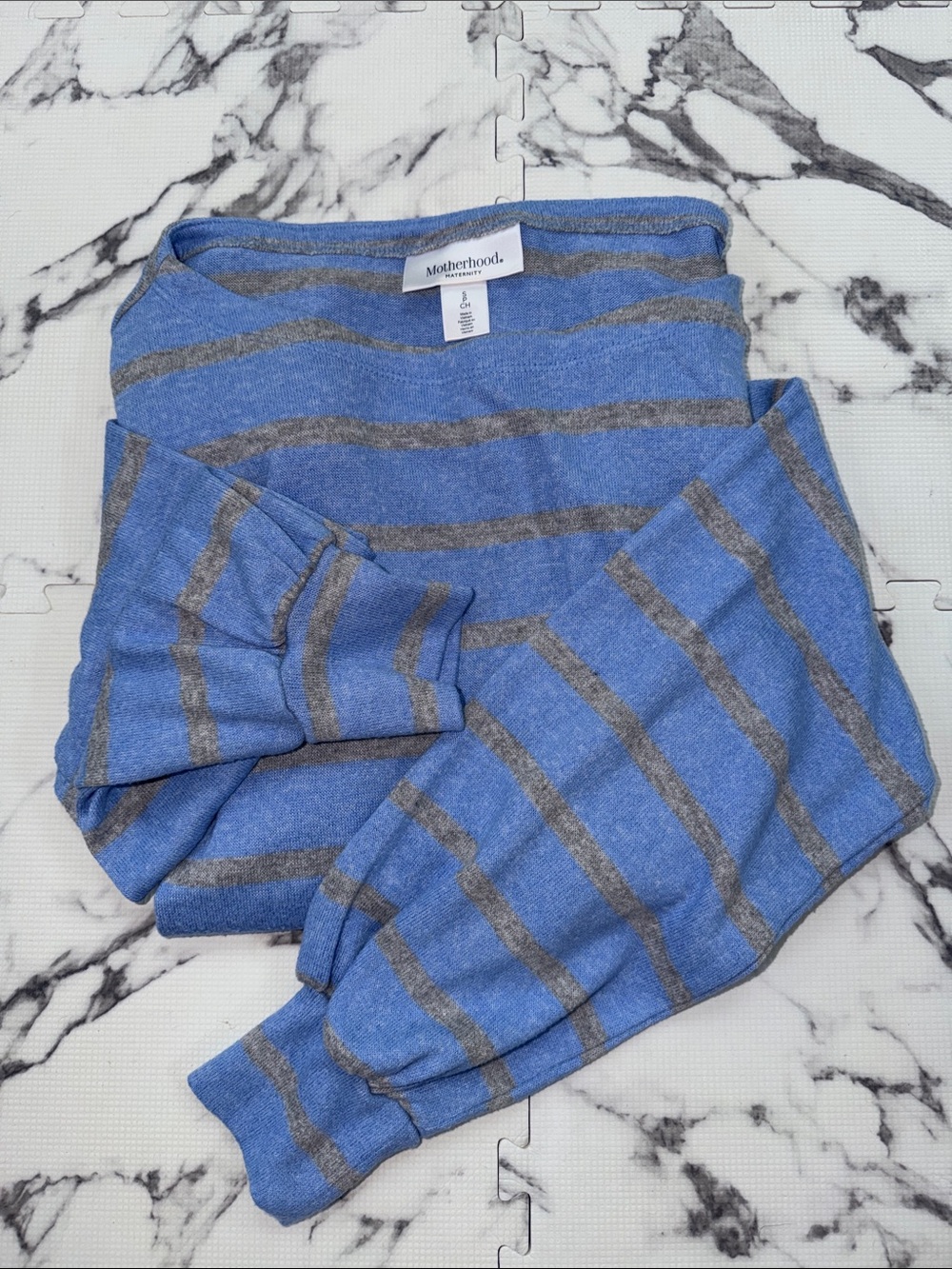Motherhood Maternity Light Blue Sweater with Gray Stripes size small